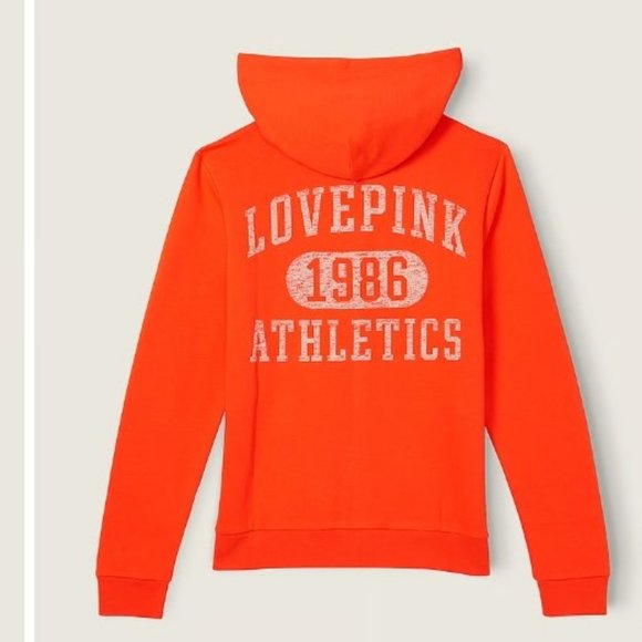 PINK Victoria Secret Fleece Everyday Zip-Up Hoodie Jacket XL Bright Orange Gold - Picture 4 of 9